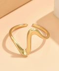 Irregular Curved Open Rings In Gold And Silver Stainless Steel Adjustable V Shape Band Jewelry For Women Trendy Minimalist Stacking Rings Personalized Look 2 Piece Set For Everyday Wear Or Gift shown in gold