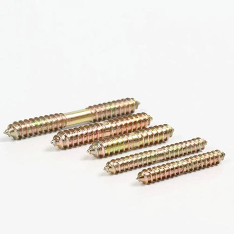 20 Piece Heavy Duty Double End Dowel Screws Iron Threaded Wood Connecting Bolts For Furniture Assembly And Woodworking Projects Tough As Nails Bulletproof Hold 8X60mm set of six dowel screws on white background.