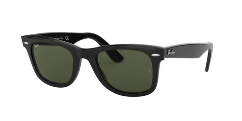 Unisex Wayfarer Style Sunglasses With Low Bridge Fit, Iconic Square Frames, Polarized And Nonpolarized Lenses, UV Protection, Crystal Glass Lenses, Black And G-15 Green, 52mm in black square frame
