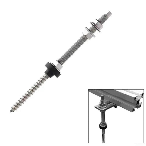M10 Hanger Bolts For Solar Panels With EPDM Seal And Locking Nut A2 Stainless Steel Hex Drive SW7 Roof Mounting Gear 20cm
