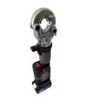 Hot MEZ-300 Hydraulic Battery Powered Cable Lug Crimpers Rechargeable 18V Electric Press Tool from top angle with die attachment.
