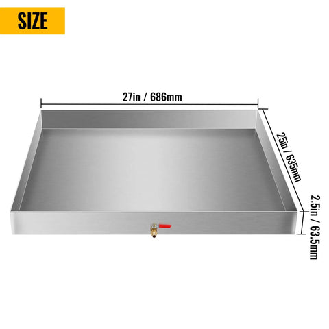 Heavy Duty Stainless Steel Washing Machine Pan 27x25x2.5 Inches, 18 Gauge Drain Tray With Drain Hole And Hose Adapter