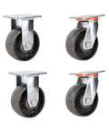 Built Tough Heavy Duty Cast Iron Caster Set Of Four Swivel And Directional Wheels for furniture, showcasing solid iron wheels and stainless steel plates.