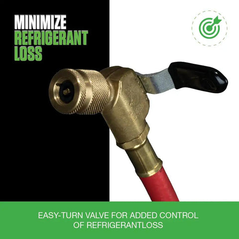 Heavy Duty Bronze Ball Valve Ends 3 Pack for HVAC R Systems, 800 PSI Working Pressure, close-up of valve with red hose