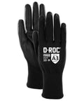 ANSI A3 18-Gauge Polyurethane Coated Work Gloves With Lightweight Coreless Design For Max Dexterity And Grip In Dry Or Wet Conditions, 12 Pairs, Size 9 Large, DXG22B in black, front view.