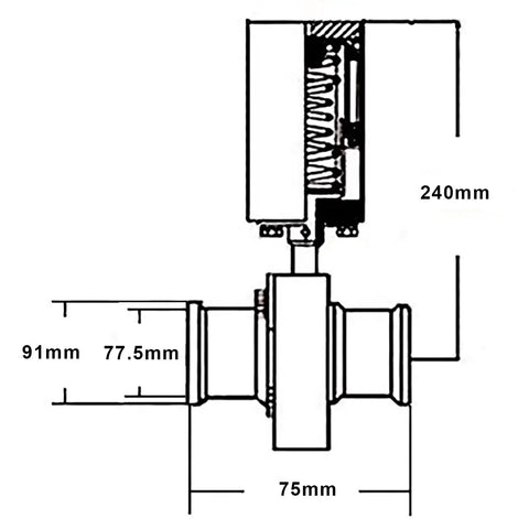 Technical diagram of 3 Inch Tri Clamp Sanitary Butterfly Valve With Pneumatic Actuator, Stainless Steel 304, dimensions labeled