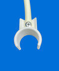 Clip On Weave Pole Guide Wires Set Of Four For Dog Agility Training Only Fit Homemade Poles Made From Factory Labeled Three Quarter Inch PVC Pipe USA Made close-up of clip.