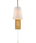 Modern Brass Plug In Wall Sconces Set Of Two With Fabric Shade And Pull Chain Switch perfect for bedroom and living room decor