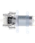 Compact Mini DC Water Pump Self Priming Diaphragm Motor 6 To 12V side view with transparent casing and metal housing