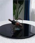 Lazy Susan Turntable Glass Serving Tray For Dining Table 360 Degree Swivel Black Round Rotating Plate with wine holder