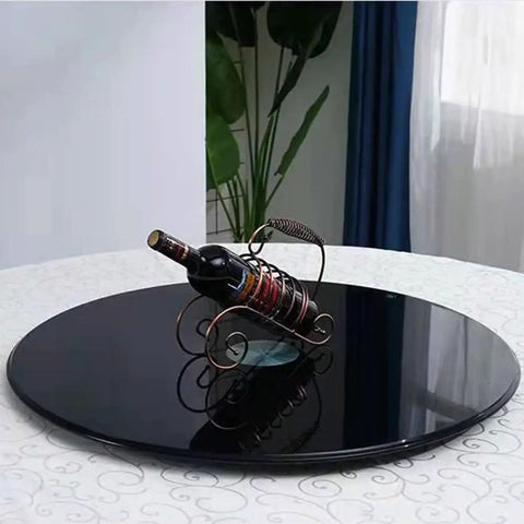 Lazy Susan Turntable Glass Serving Tray For Dining Table 360 Degree Swivel Black Round Rotating Plate with wine holder