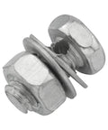 Close-up of screw and nut from 8 Piece Brake Cable Regulator Clamp Set With 26 Square Head Silver Locking Screws And Nuts.