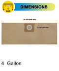 Dimension chart of Five Pack Replacement Shop Vac Filter Bags 25 1238 For Stanley And Porter Cable 4 Gallon Wet Dry Vacuums