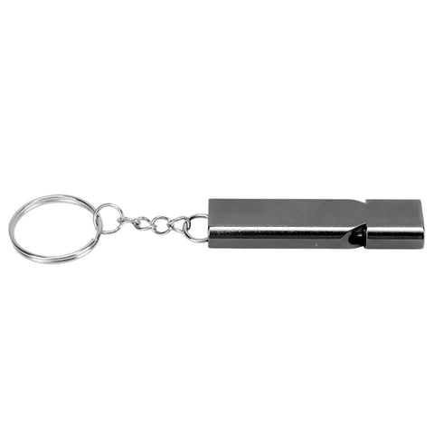 Emergency Survival Whistle 10 Pack Aluminum Alloy Double Tube High Frequency Loud Whistle with keychain side view