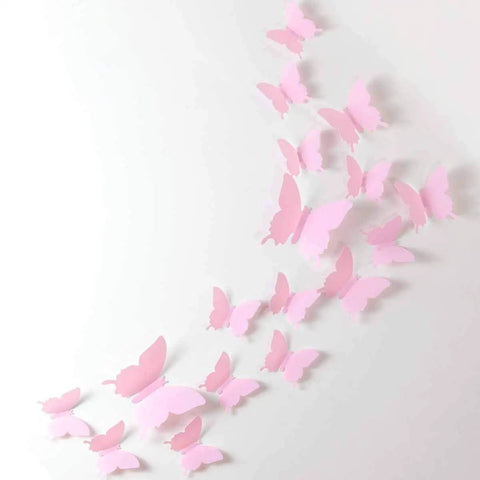 24 Pack Pink Kawaii 3D Butterfly Wall Stickers Removable Mural Decals For Home And Girls Room Decor Waterproof Easy To Clean