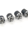 Four 36mm planetary gear motors with 6mm shafts for DIY robotics, showcasing the 1 to 100 gear ratio and compact design.