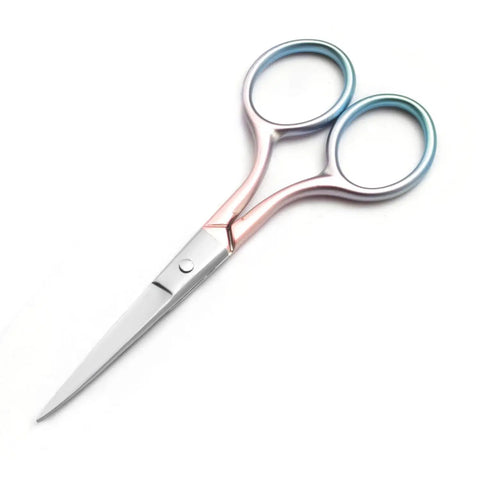Multicolor Professional Grooming Scissors For Facial Hair Removal And Trimming, Precision Eyebrow And Beard Scissors, Stainless Steel Shears With Comfortable Grip For Salon Or Home Use, 3.9 inch stainless steel scissors with pink-blue handle