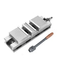 Heavy Duty Machine Vise Featuring Rock Solid Flat Nose Jaws Six Inch Double Opening Bench Clamp Delivering Hardcore Clamping Power For Precision Work And Cnc Jobs with wrench.