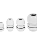 Four grey cable gland connectors from 33 Pcs Cable Gland Kit 1/4 Inch To 3/4 Inch No Nonsense Durable Adjustable Cable Connectors Waterproof