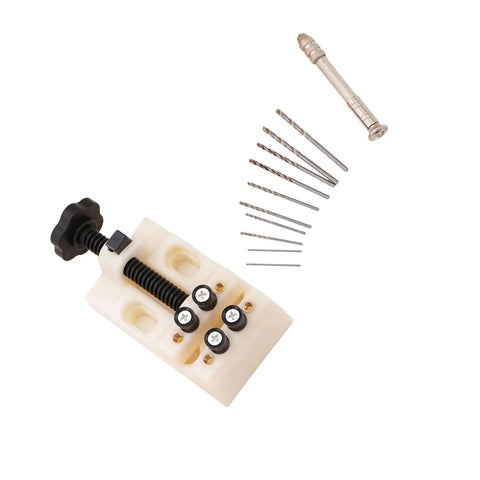 Hand Drilling Vise Set For Beads And Small Parts, Handy 4 Point Clamp With Hand Pin Vise For Jewelry Making, 60 mm white vise with drill bits