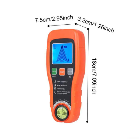 Minhe 7-in-1 Wall Detector with Smart Sensor | Handheld Stud Finder for Metal, Wood, AC Wire | LCD Display, Audio Alarm, Built-in Level dimensions 7.5x3.2x18 cm.