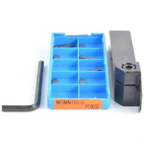 External Grooving Turning Tool Holder Kit With MGMN150-G Carbide Inserts, 100mm Shank, 16mm Diameter, wrench, and 10 PC inserts