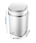 Compact Portable Washing Machine With Integrated Drying Bucket And Quick Drain Hose 3.8 Kilogram Capacity, side view with dimensions