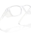 Top Shelf Photochromic Safety Glasses Featuring Fast Adapting Lenses Beefy Side Shields Ansi Z87 Approved clear frame side view.