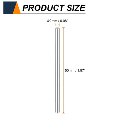 Heavy Duty 50 Pack M2 Dowel Pins 2 Millimeter X 50 Millimeter Long 304 Stainless Steel cylindrical pin with size specifications