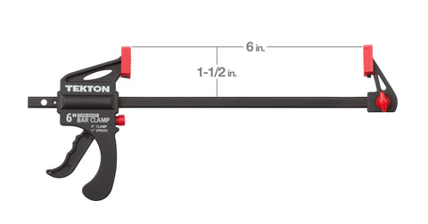 6 Inch Ratchet Bar Clamp and 9 Inch Spreader with Quick Release Jaw, continuous trigger, reinforced nylon jaws, soft pads visible
