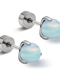G23 Titanium Flat Back Earrings 20G Opal Ball Studs White 5mm ASTM F136 Hypoallergenic Nickel Free Implant Grade Durable Screw Back For Sensitive Piercings And Dope Everyday Wear, pair