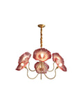 HLRCB Indoor Pendant Light, 21.7", Glass Floral Shade Adjustable Drop with artistic pink glass petals and elegant copper-toned frame.