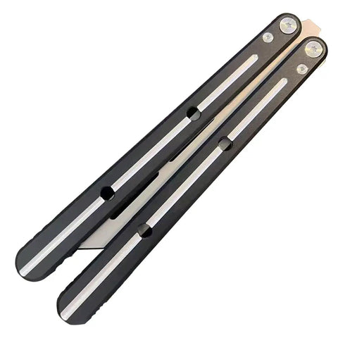 Integrated Forging Bushing System With Aluminum Integral Channel Handle For No Frills Secure Grip And Easy Handling Great Balance And Inertia Control Lightweight 4.06oz At 9.84 Inch Length Beginner Friendly Black showing closed aluminum handle and sleek design.