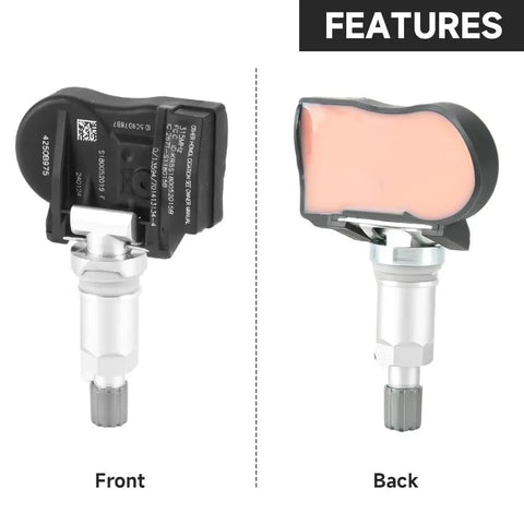 Front and back view of 315MHz TPMS Sensor Set of 4 for Mitsubishi Outlander Lancer i-MiEV and Outlander Sport Tire Pressure Monitoring System Replacement Part 4250B975 Direct Fit OE Replacement.