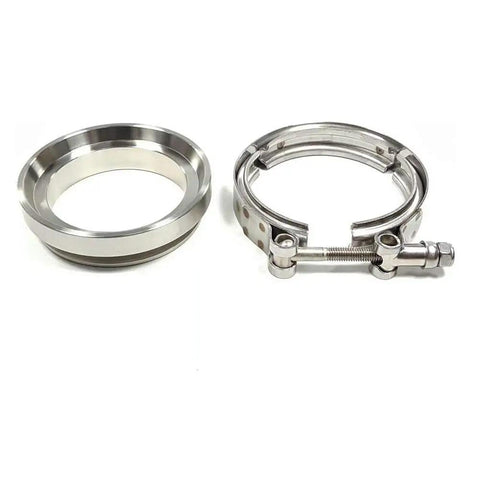 Beefed Up T304 Stainless V-Band Clamp Flange Kit, 3.25 Inch Inlet, 4.25 Inch Clamp Width, CNC Machined Flanges For GT45 Turbo Pipe