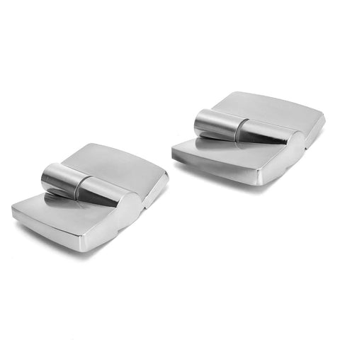 Aluminum Gravity Hinge With Hydraulic Seal For Furniture Doors Built To Last Durable Alloy Construction, left-side view of two hinges