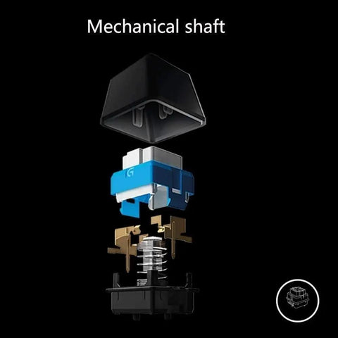 Mechanical shaft components of The Beast Mode Full Size Mechanical Gaming Keyboard showing blue switch and internal mechanics.