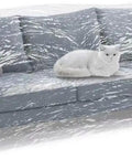 Clear Heavy Duty Plastic Couch Cover For Pets, Waterproof Scratch Proof Protector on grey sofa with cat