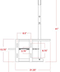 Heavy Duty Steel Cowboy Gate Latch With Forty Two Inch Handle dimensions diagram, showing size and measurements for installation.