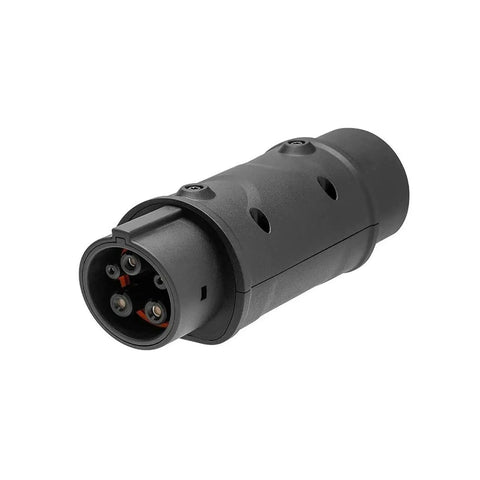 Heavy Duty Type 2 To Type 1 EV Charger Adapter 32A 7KW IP55 weatherproof black connector with SAE J1772 ports.