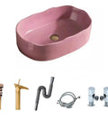 UMJIGF Vessel Sink Household Washbasin Bathroom Above Counter Basin in pink with plumbing accessories and a modern design.