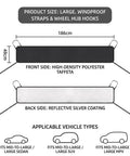 Heavy Duty Windshield Cover For Tesla Cybertruck 2024 Plus All Season Sun Shade And Debris Guard Weatherproof Shield, large size, polyester taffeta with hooks.