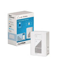 Caseta Plug In Smart Lamp Dimmer Switch for table lamps, white, shown with packaging. Dims LED, CFL up to 100W or 300W incandescent.