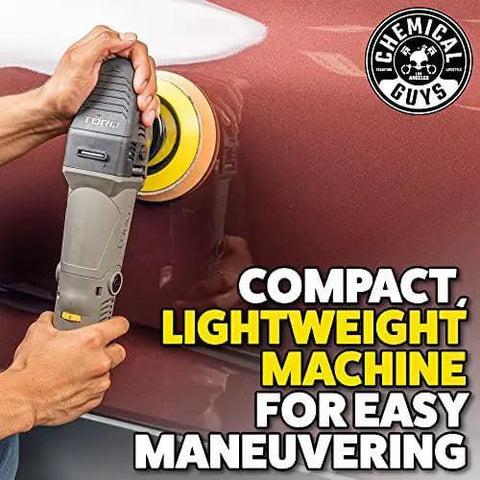 Person using TORQX Dual Action Random Orbital Polisher For Cars, Trucks And SUVs, Pro Grade Auto Buff Tool on vehicle surface