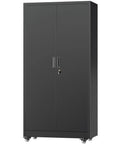 Beefy Heavy Duty Steel Rolling Storage Cabinet On Wheels With Locking Doors 73 Inch Tall Black Tool Cabinet For Garage Basement Home Or Warehouse Durable Shelves And Easy Mobility