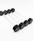 RC Car Wheel Set 30 Small Rubber Wheels With 15 Round Shafts Axles displayed in a row, silver 2x16mm durable wheels