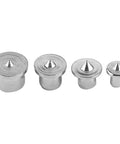Steel Dowel Center Set Eight Pieces For Precise Hole Alignment In Woodworking, showing four steel dowel centers of various sizes.