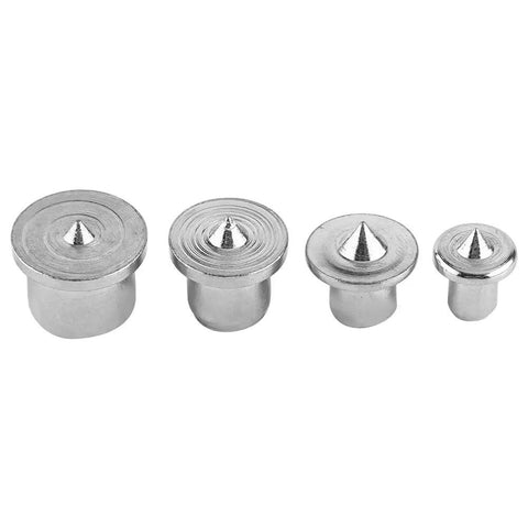 Steel Dowel Center Set Eight Pieces For Precise Hole Alignment In Woodworking, showing four steel dowel centers of various sizes.