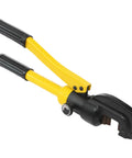 BYGOVICE Hydraulic Rebar Pliers Portable Bolt Cutters Heavy Duty Handheld Cutting Tool With Box close-up view of yellow handles and metal head