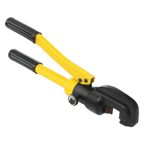 BYGOVICE Hydraulic Rebar Pliers Portable Bolt Cutters Heavy Duty Handheld Cutting Tool With Box close-up view of yellow handles and metal head